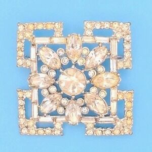 Vintage 1950s Sparkling Rhinestone Silver Tone Brooch Square Art Deco Pin